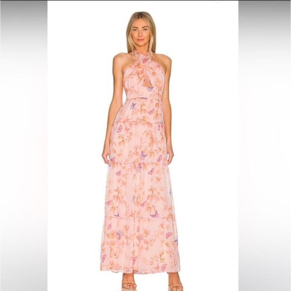 Amanda Uprichard | Estella Maxi Dress | Halter Butterfly Ruffled Gown | size XS